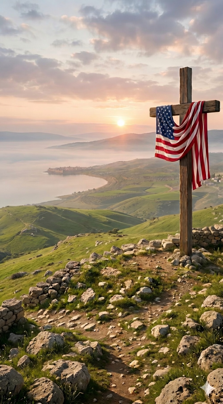 Cross over American flag