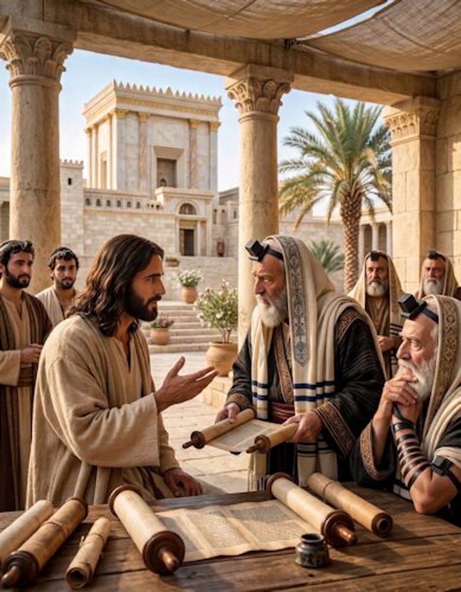 Jesus confronting Pharisees