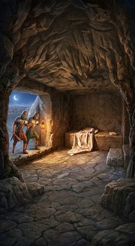 Empty tomb with rolled stone