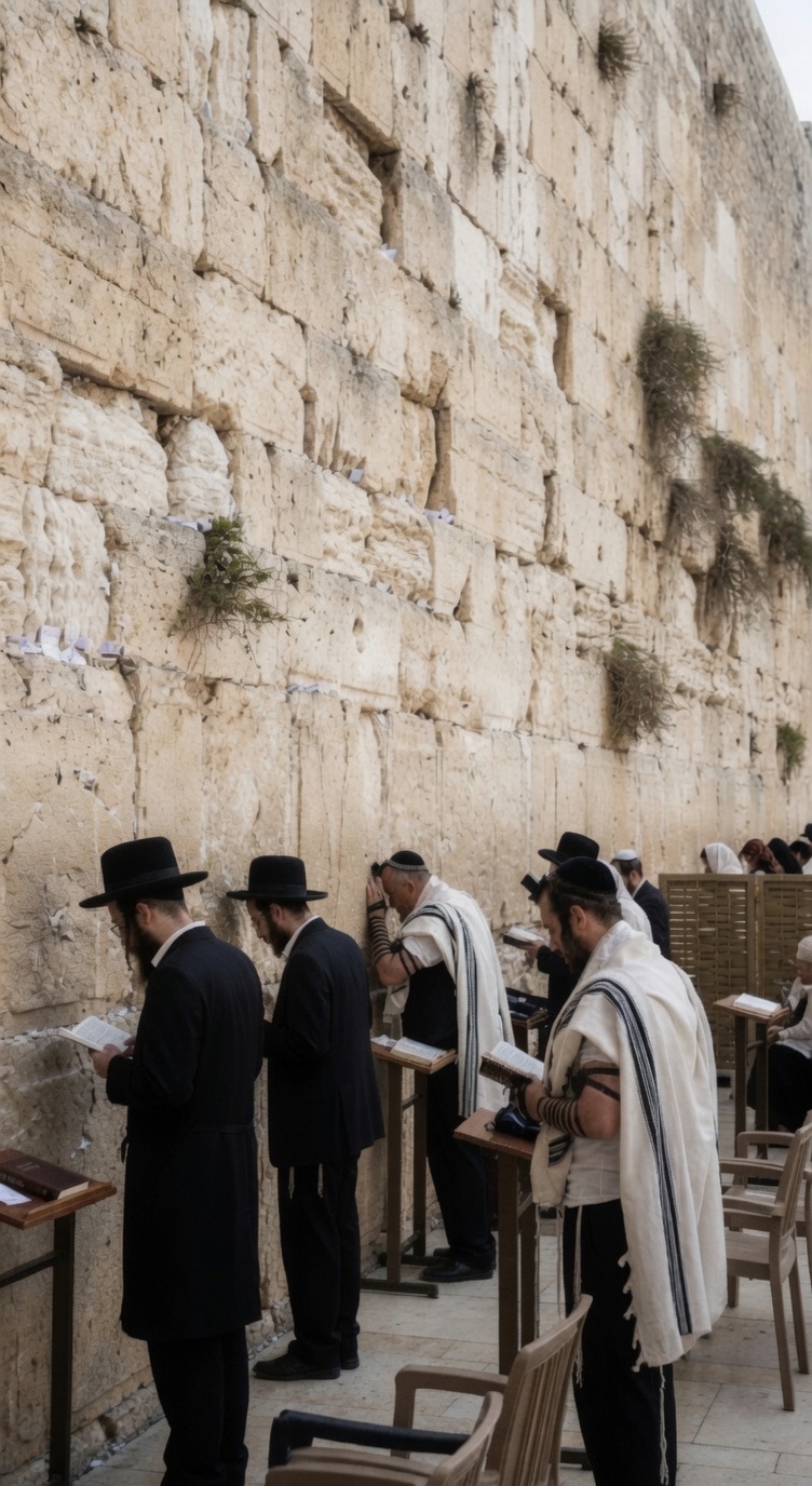 Jewish people praying at the Western Wall